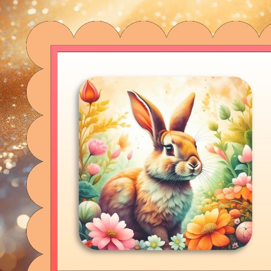 Hoppen in Pasen met Joy Bunny Vierkante Sticker
