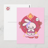 Hoppen voor geluk Maan Nieuwjaar Wish Briefkaart (Voorkant / Achterkant)