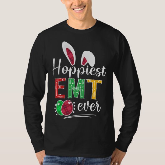 Hoppiest EMT Ever Bunny Ears Buffalo Plaid Easter T-shirt (Voorkant)