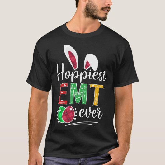 Hoppiest EMT Ever Bunny Ears Buffalo Plaid Easter T-shirt (Voorkant)