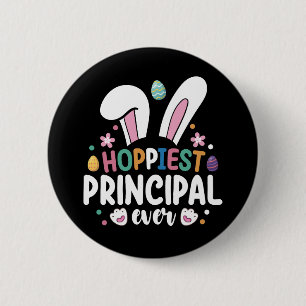 Hoppiest schoolhoofd ooit paashaas eieren ronde button 5,7 cm