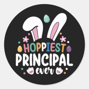 Hoppiest schoolhoofd ooit paashaas eieren ronde sticker