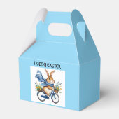 hoppige paashaas op blauwe fiets bedankdoosjes (Achterkant)