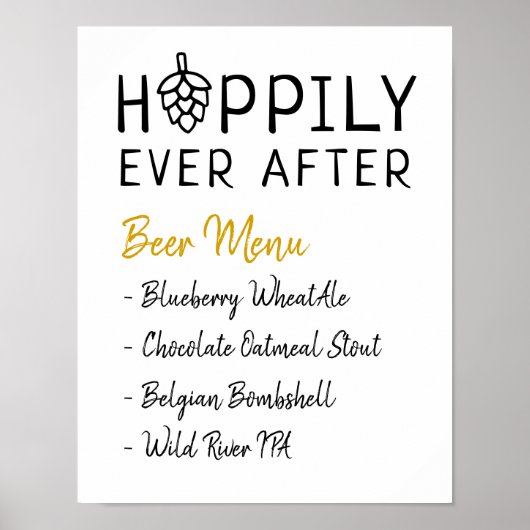Hoppily Ever After Beer Menu Wedding Vrijgezellenf Poster (Voorkant)