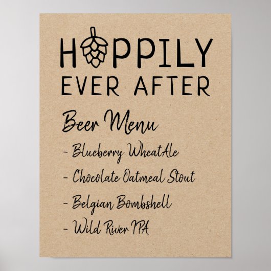 Hoppily Ever After Biermenu Bruiloft Bridal Shower Poster (Voorkant)