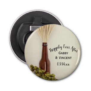 Hoppily Ever After Wedding Favor Button Flesopener