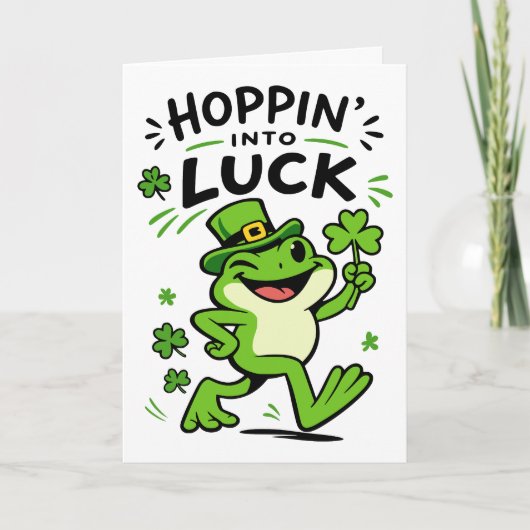 Hoppin Into Luck Funny St Patricks Day Frog Kaart (Voorkant)