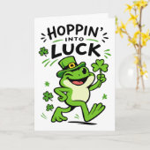 Hoppin Into Luck Funny St Patricks Day Frog Kaart (Gele Bloem)