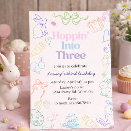 Hoppin’ Into Three Birthday Invitation – Bunny 3rd Kaart