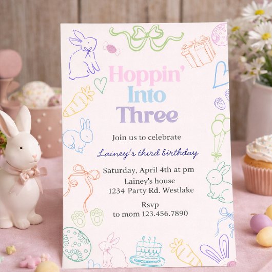 Hoppin’ Into Three Birthday Invitation – Bunny 3rd Kaart
