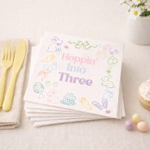 Hoppin’ Into Three Birthday Napkins – Bunny 3rd Bi
