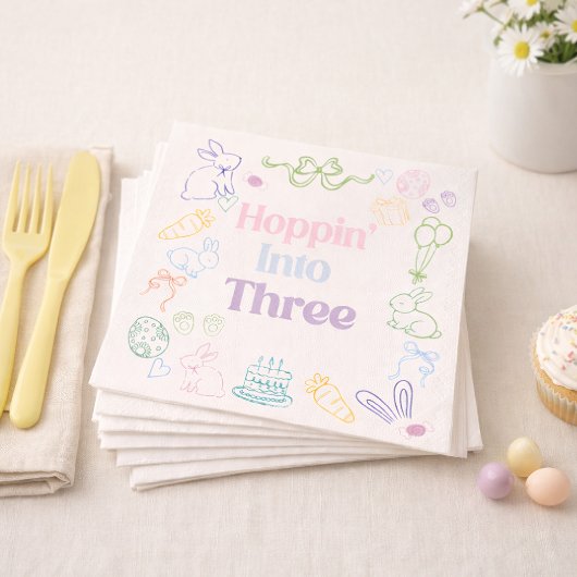 Hoppin’ Into Three Birthday Napkins – Bunny 3rd Bi Servet