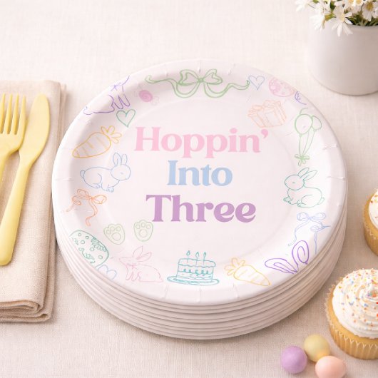 Hoppin’ Into Three Birthday plates– Bunny 3rd  Papieren Bordje
