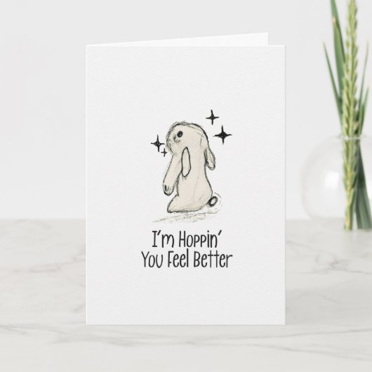 Hoppin’ You Feel Better Bunny Get Well Card Kaart (Voorkant)