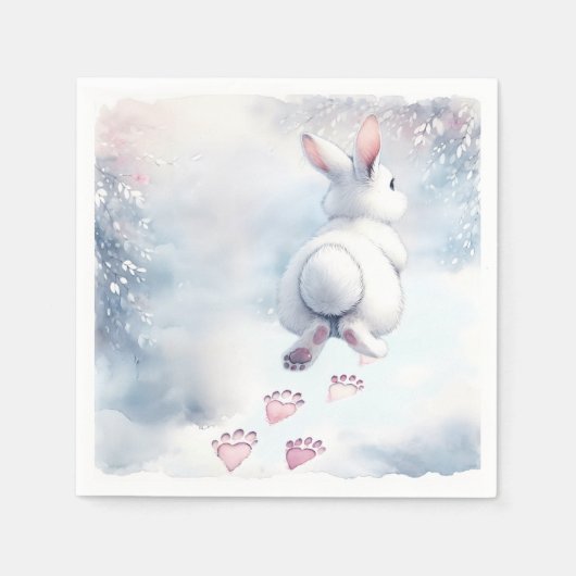 Hopping Bunny Leaving Heart Paw Prints Servet (Voorkant)
