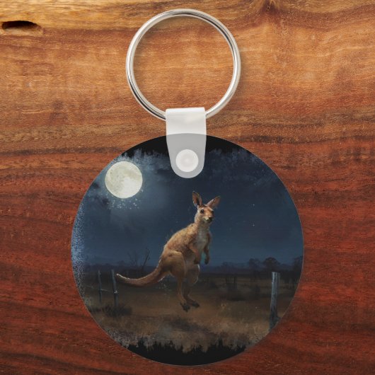 Hopping Kangoeroe & Volle Maan Sleutelhanger (Voorkant)