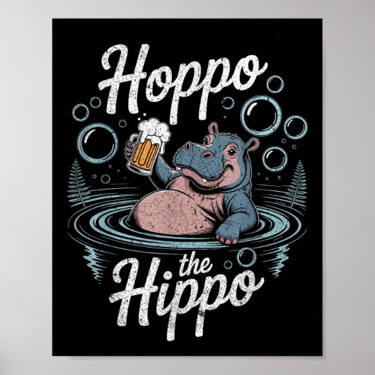 Hoppo De Hippo Bier Bubbels Hippo Fun Poster (Voorkant)