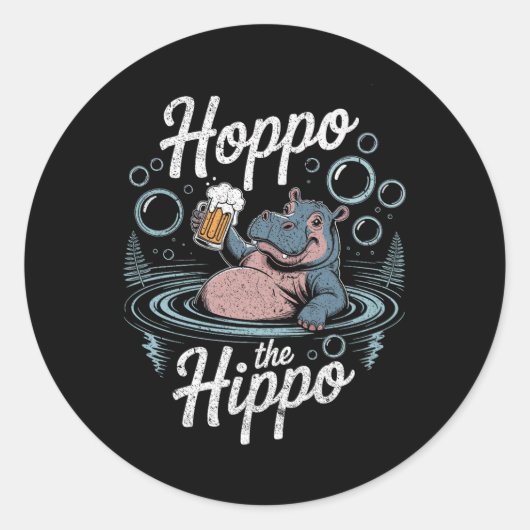Hoppo De Hippo Bier Bubbels Hippo Fun Premium Ronde Sticker (Voorkant)