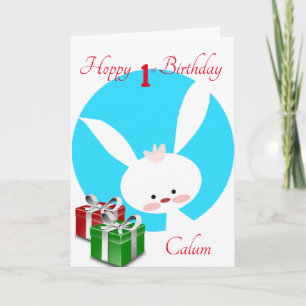 Hoppy 1e verjaardag jongenskonijn kaart