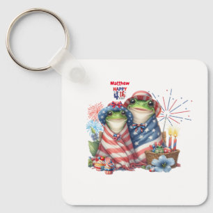 "Hoppy" 4 juli Onafhankelijkheidsdag Kikkerontwerp Sleutelhanger