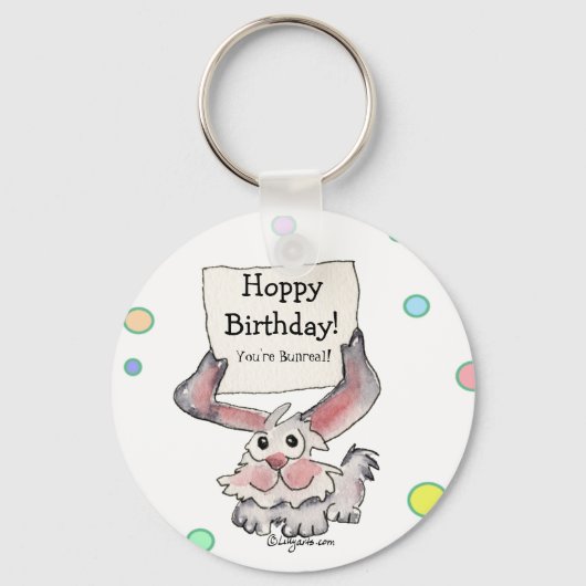Hoppy Birthday Bunreal Cute Personalized Keychains Sleutelhanger (Voorkant)