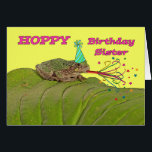 Hoppy Birthday for Sister, Frog Birthday Party<br><div class="desc">Heldere en kleurrijke verjaardagskaart voor een zus. De kaart heeft een natuur thema van een kikker op een groot hosta blad. De digitale elementen die aan de feestelijke scène worden toegevoegd omvatten een pet van het feest, en partij gunt hoorn met het ontspruiten stroomlijnen en sterren in diverse kleuren. Kunst,...</div>