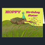 Hoppy Birthday for Sister, Frog Birthday Party<br><div class="desc">Heldere en kleurrijke verjaardagskaart voor een zus. De kaart heeft een natuur thema van een kikker op een groot hosta blad. De digitale elementen die aan de feestelijke scène worden toegevoegd omvatten een pet van het feest, en partij gunt hoorn met het ontspruiten stroomlijnen en sterren in diverse kleuren. Kunst,...</div>