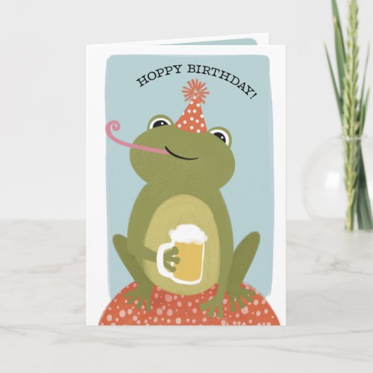 Hoppy Birthday Frog & Beer Punny Birthday Kaart (Voorkant)