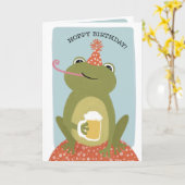 Hoppy Birthday Frog & Beer Punny Birthday Kaart (Gele Bloem)