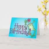 Hoppy Birthday Frog - Wenskaart Kaart (Gele Bloem)