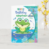 Hoppy Birthday Green Frog, Boy 2 Kaart (Gele Bloem)