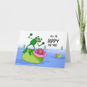 Hoppy Birthday, Happy and Funny Frog op Lily Pad Kaart