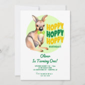Hoppy Birthday Kangoeroe 1e Verjaardag Kaart (Voorkant)