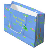 Hoppy Birthday Schattige Frog Funny Text Gift Bag Groot Cadeauzakje (Voorkant Gekanteld)