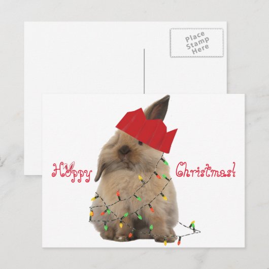 Hoppy Briefkaart van het Konijntje van Kerstmis (Voorkant / Achterkant)