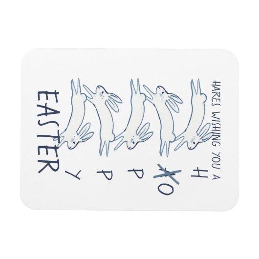 Hoppy Easter Blue Rabbit Hare Simple Tekening Cute Magneet (Horizontaal)
