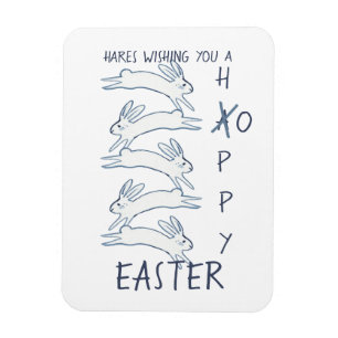 Hoppy Easter Blue Rabbit Hare Simple Tekening Cute Magneet