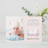 Hoppy Easter Bunny Floral Foto Vakantie Kaart (Staand voorkant)