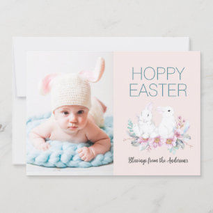 Hoppy Easter Bunny Floral Foto Vakantie Kaart