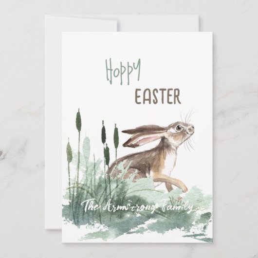 Hoppy Easter Bunny Pastel Floral Waterverf Feestdagenkaart (Voorkant)