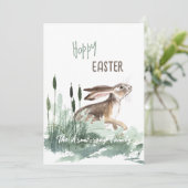 Hoppy Easter Bunny Pastel Floral Waterverf Feestdagenkaart (Staand voorkant)