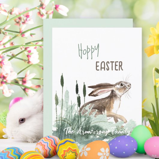 Hoppy Easter Bunny Pastel Floral Waterverf Feestdagenkaart