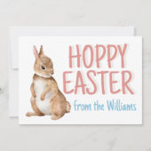 Hoppy Easter Bunny Rabbit Personalized Cute Pink Feestdagenkaart (Voorkant)