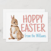 Hoppy Easter Bunny Rabbit Personalized Cute Pink Feestdagenkaart (Voorkant / Achterkant)