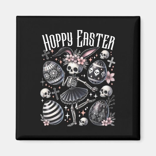 Hoppy Easter Bunny Skeleton Dancing Spooky Pasen Magneet (Voorkant)