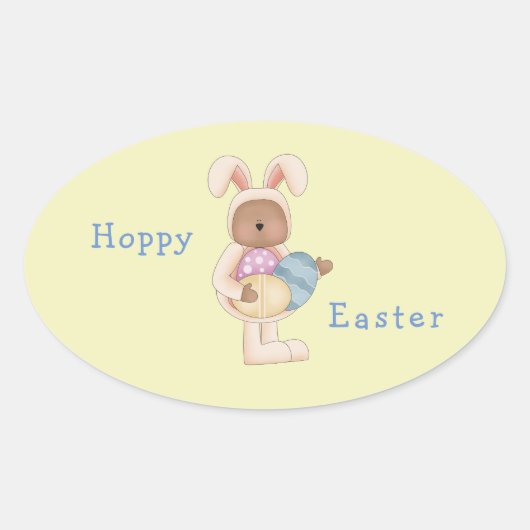 Hoppy Easter Bunny Teddy Bear Ovale Sticker (Voorkant)