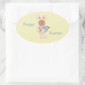 Hoppy Easter Bunny Teddy Bear Ovale Sticker (Tas)