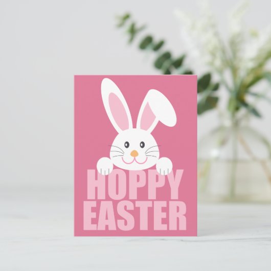 Hoppy Easter - Cute Happy Easter Bunny Pun Briefkaart (Staand voorkant)