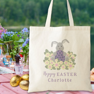 Hoppy Easter Egg Hunt Bunny Floral Naam toevoegen Tote Bag