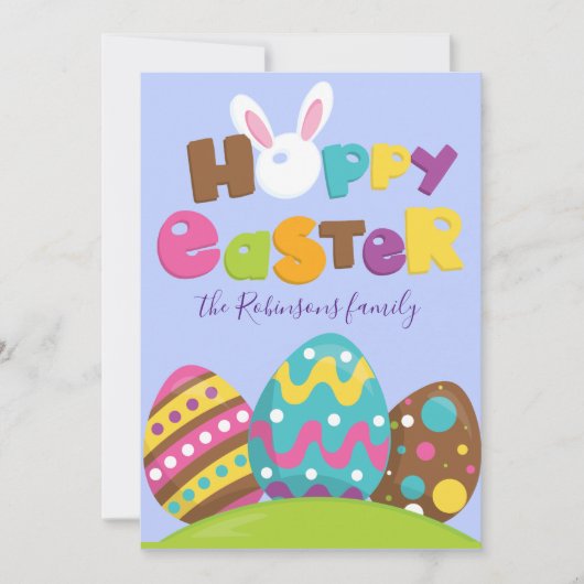 Hoppy Easter Eggs Rabbit Funny Custom Name Text Ho Feestdagenkaart (Voorkant)